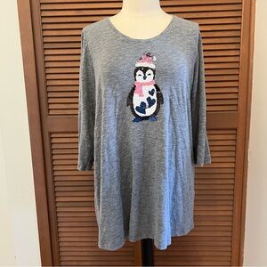 Catherine’s Gray sequin Penguin Graphic Women's Top 0X 14/16 plus size t-shirt